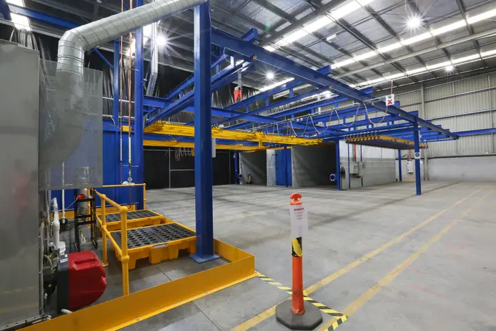 Industrial powder coating facility interior
