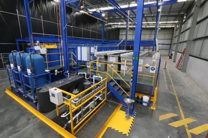 Powder coating facility with equipment and pipelines